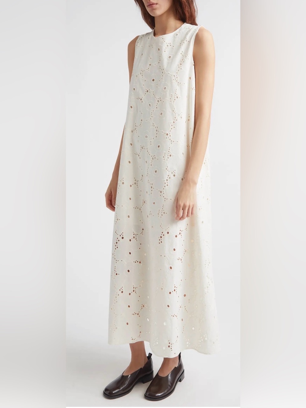 NEW Marimekko Alvariinsa Unikko Cotton Eyelet Maxi Off white Dress sz 42/ 12